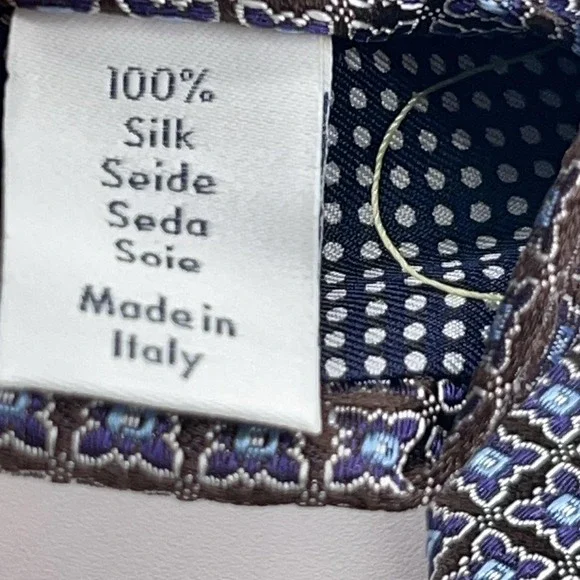 Eton Tie Mens Brown Blue Geometric 100% Silk Made‎ Italy Formal Necktie NWT